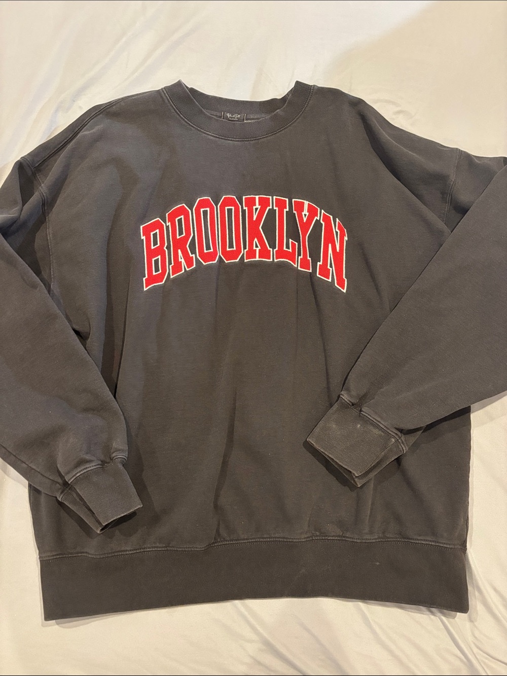 Brandy Melville oversized black Crewneck Sweatshirt with Red Brooklyn Graphic